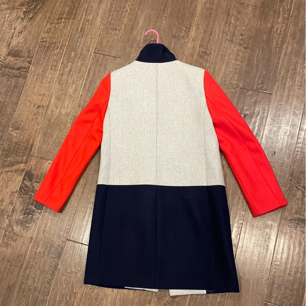 J. Crew Women's Red Colorblock Cocoon Funnelneck Wool Blend Coat - Picture 5 of 5